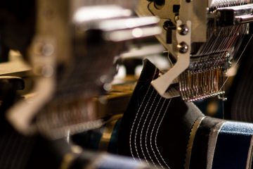 Hats being embroidered at the Wisconsin factory.