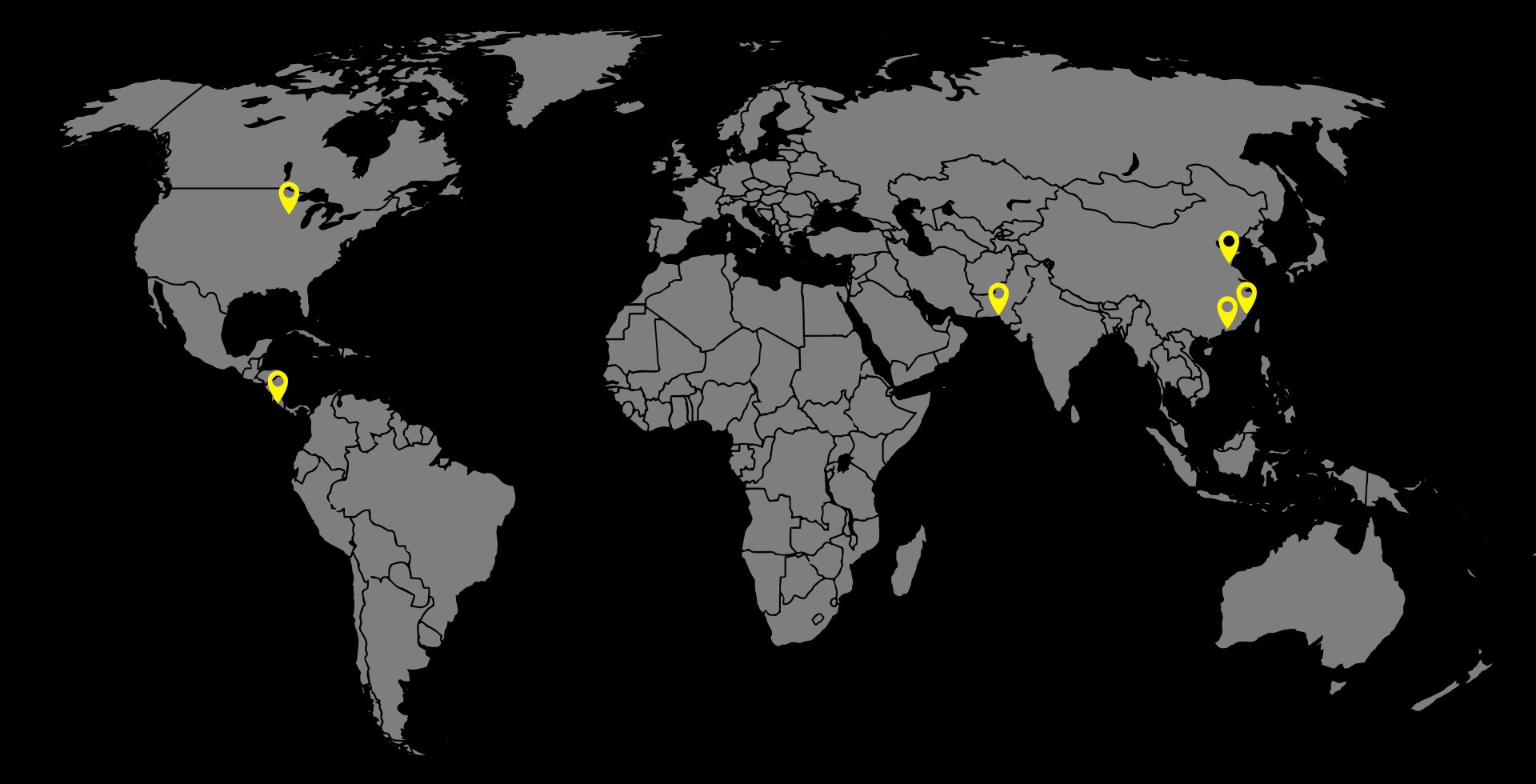 Illustrated map with markers on locations where our global partners reside.