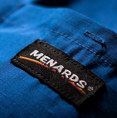 Close up of custom Menards uniform patch
