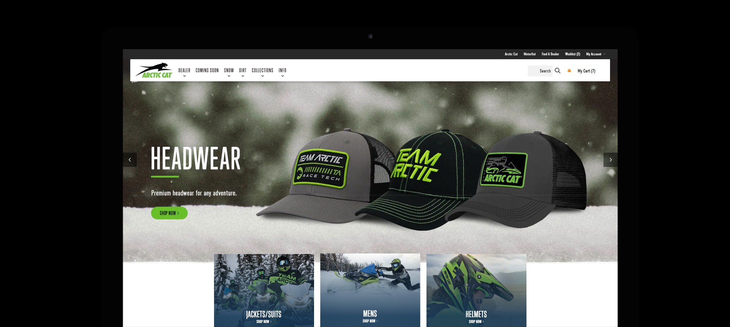 Arctic Cat Gear Store Homepage on black.